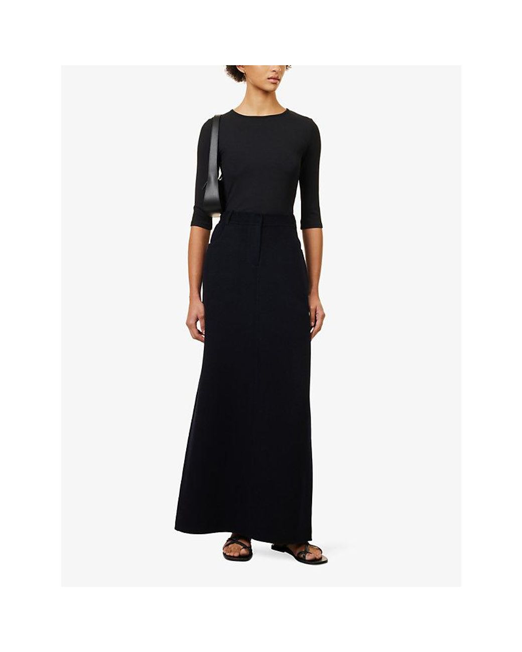 Vince Blue Ribbed Round-Neck Stretch-Woven Top
