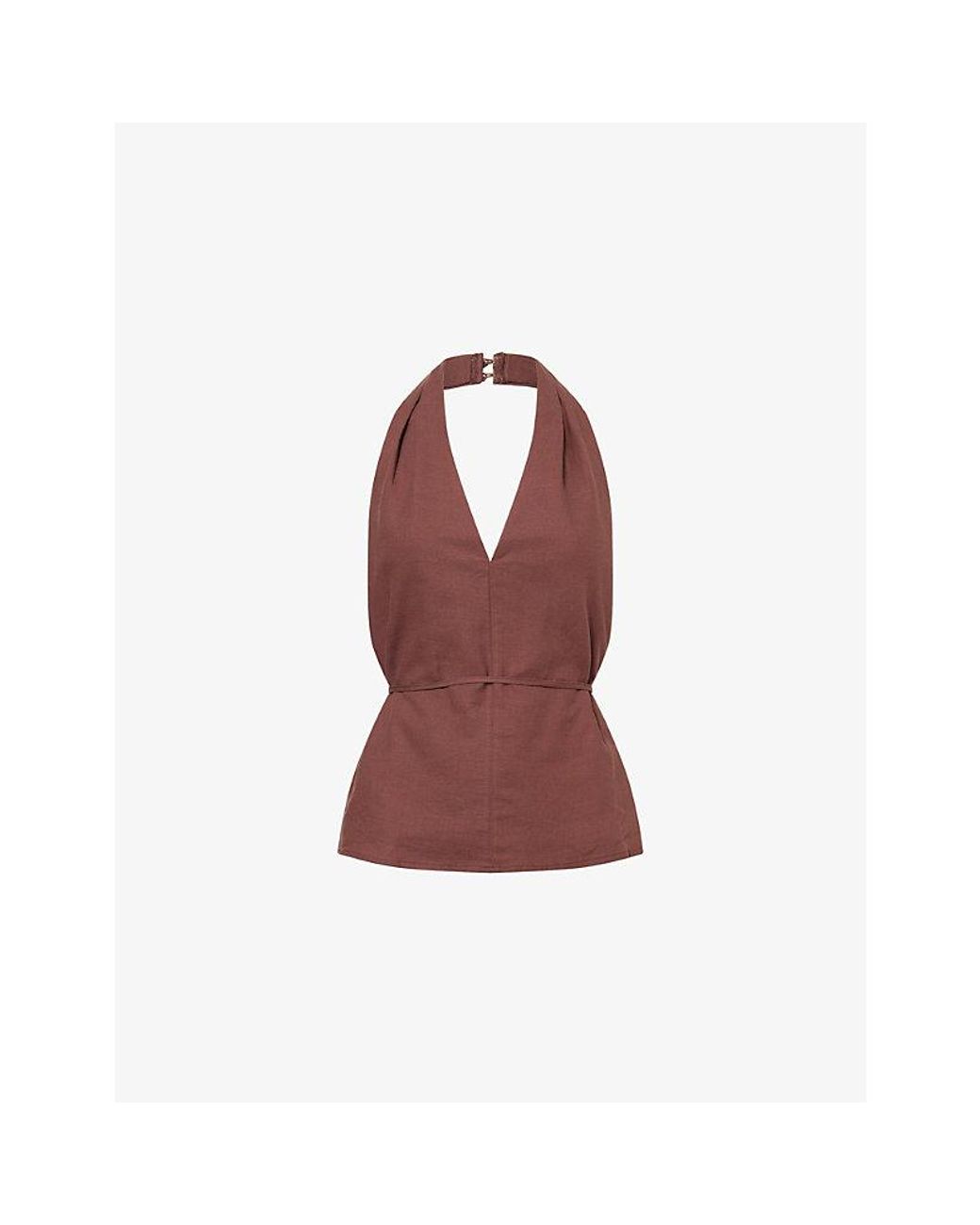 4th & Reckless Red Lennie Halter-Neck Cotton-Blend Top