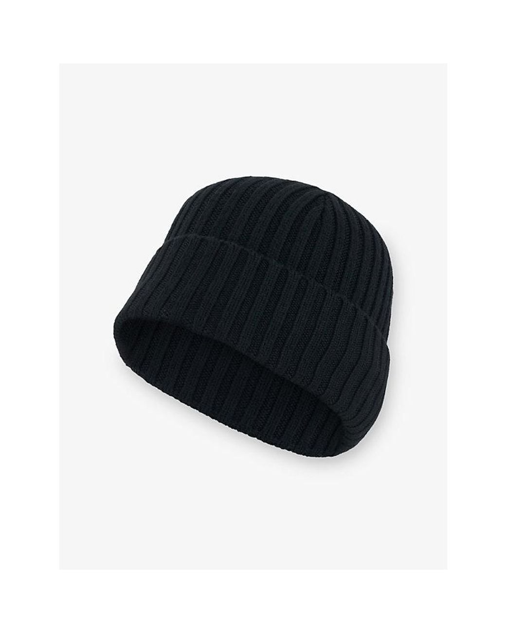 Boggi Black Logo-Patch Wool-Blend Beanie Hat for men