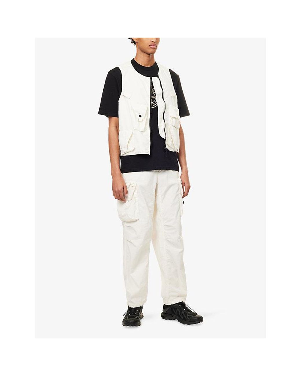 Stone Island White Compass-Badge Ripstop Utility Zip-Up Cotton-Blend Vest for men