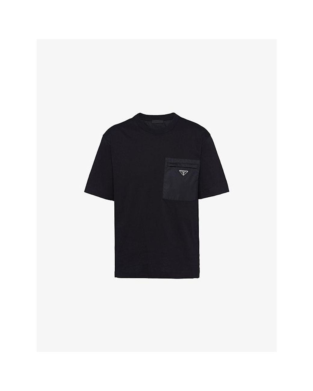 Prada Blue Re-Nylon Logo-Plaque Cotton-Jersey T-Shirt for men