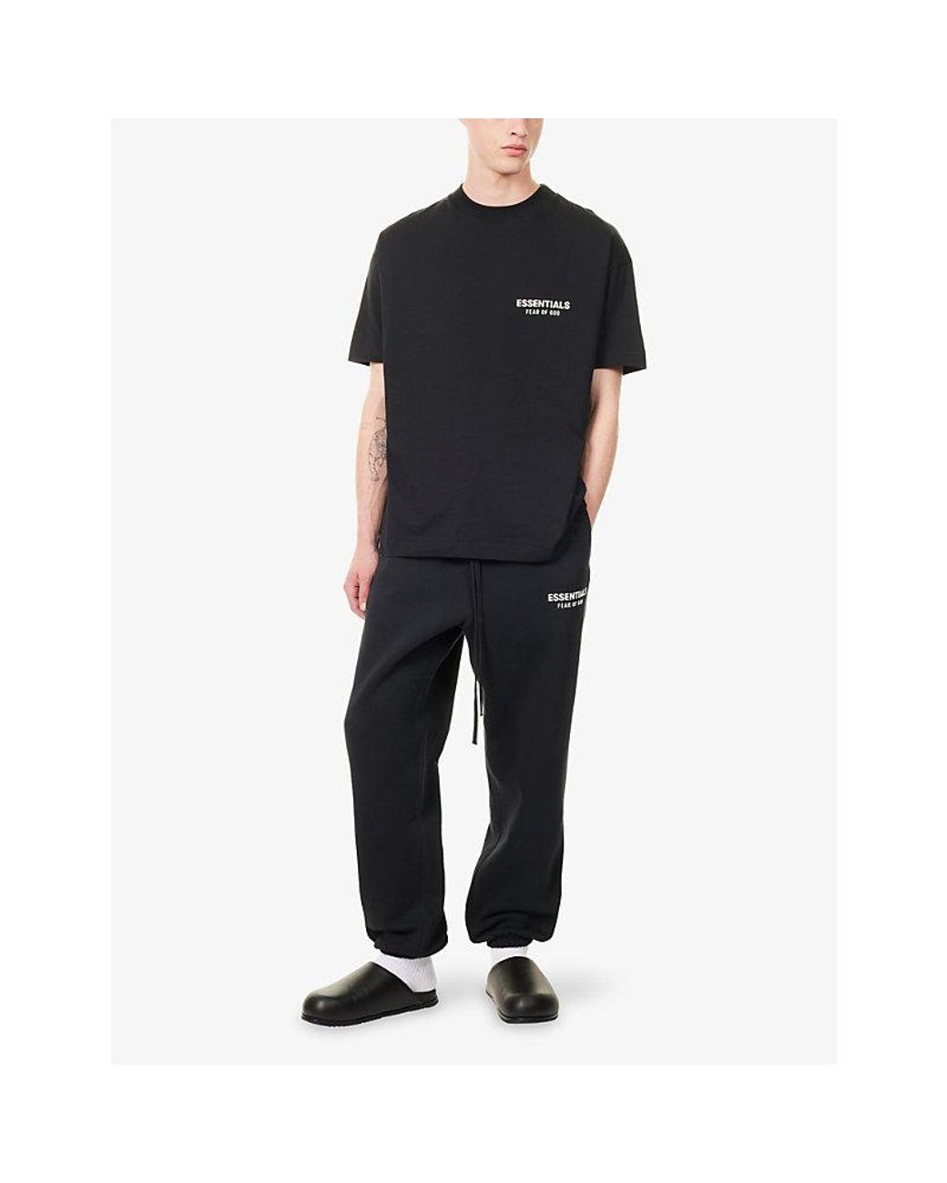 Fear Of God Black Logo-Embroidered Cotton T-Shirt for men