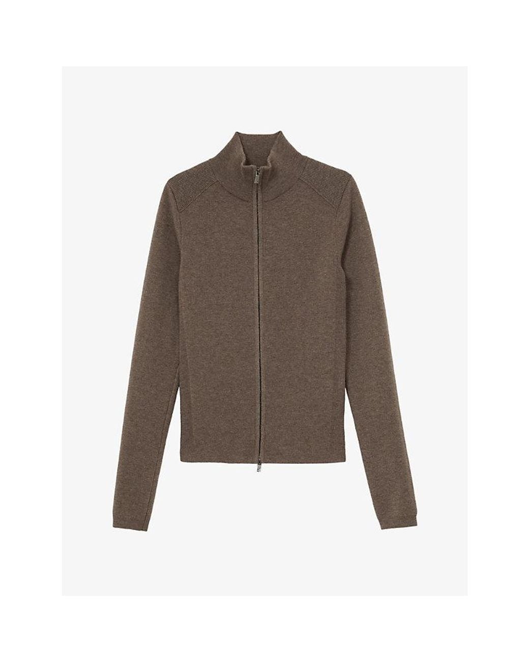 Reiss Brown Ava Funnel-Neck Stretch Wool-Blend Top