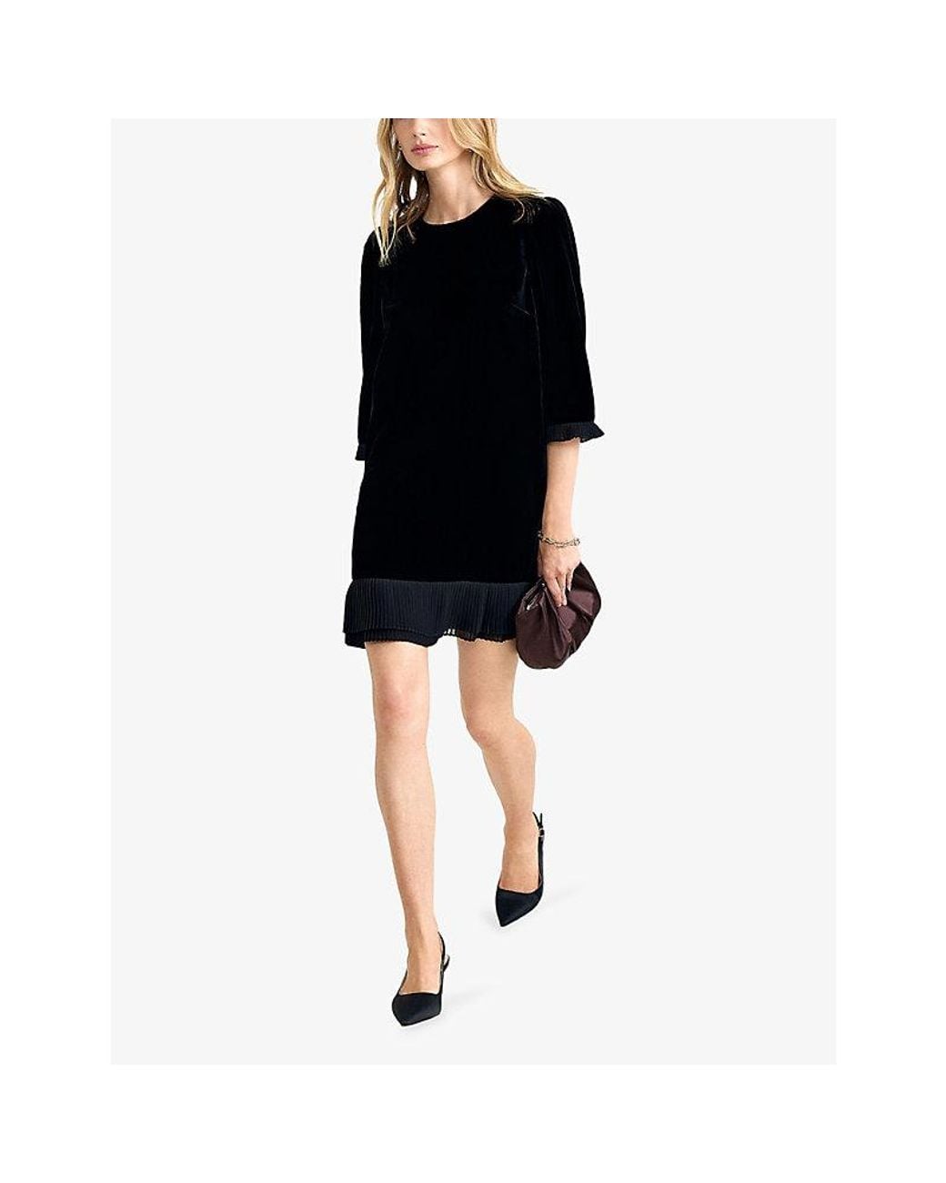 Phase Eight Black Elysia Pleated-Trim Velvet Mini Dress
