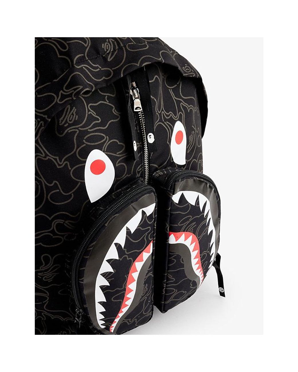 A Bathing Ape Camo Shark Graphic-print Woven Backpack in Black for