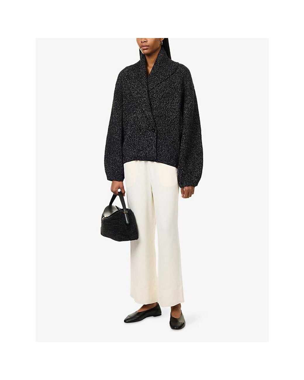 Totême Black Shawl Lapel Wool-Blend Cardigan