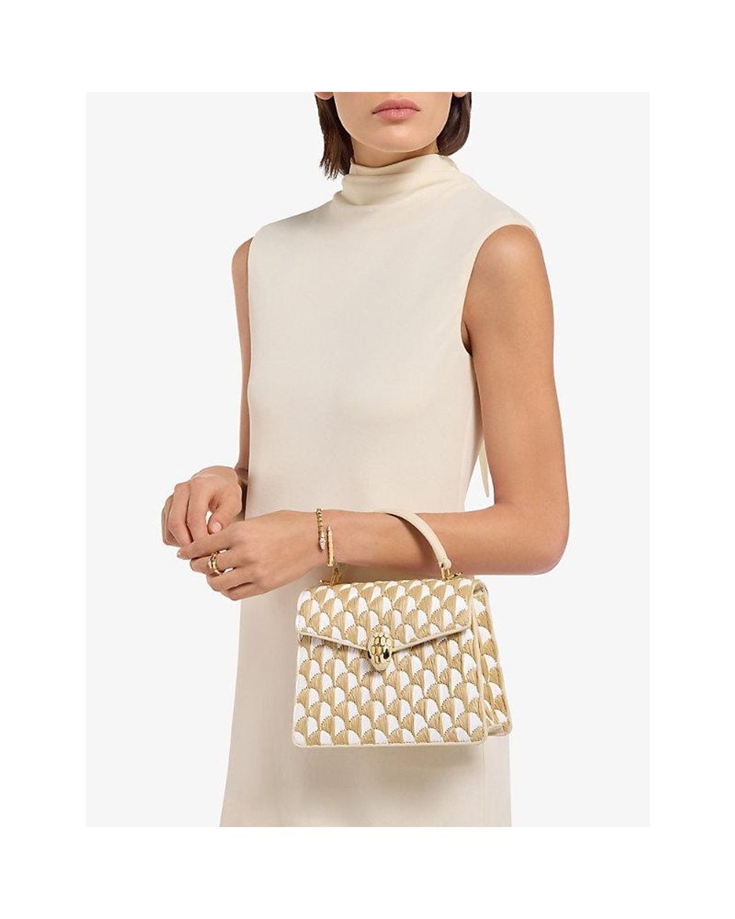 BVLGARI Metallic Serpenti Forever Medium Raffia Top-Handle Bag