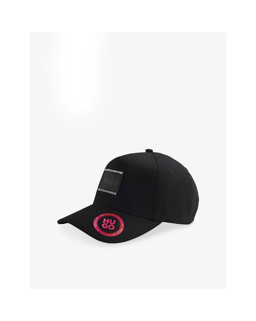 HUGO Black Brand-Patch Cotton Baseball Cap for men