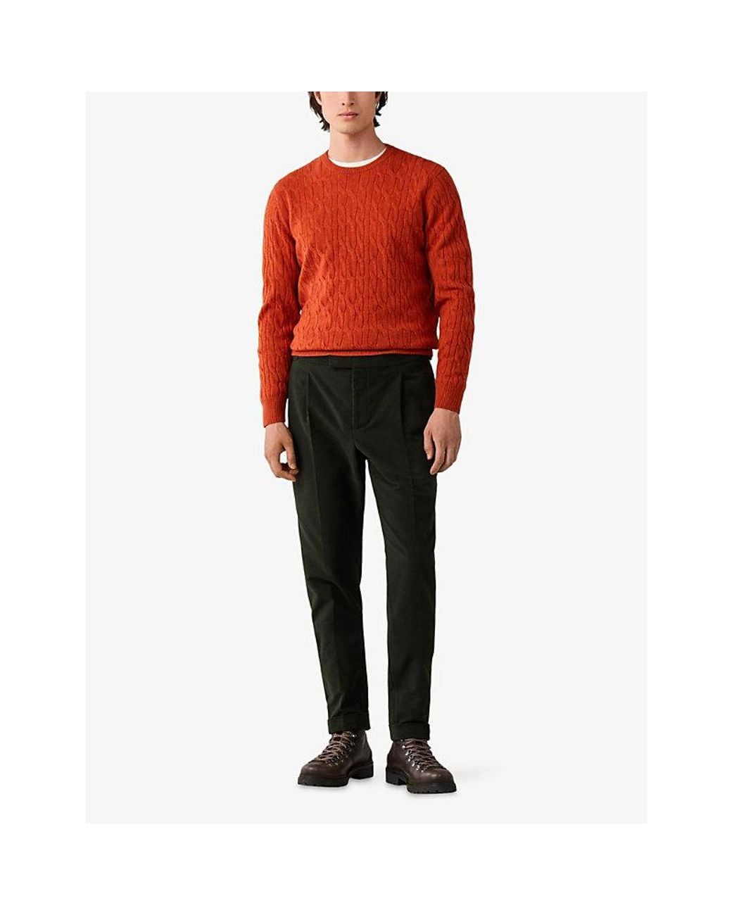 Hackett Red Cable-Knit Crewneck Wool Jumper for men
