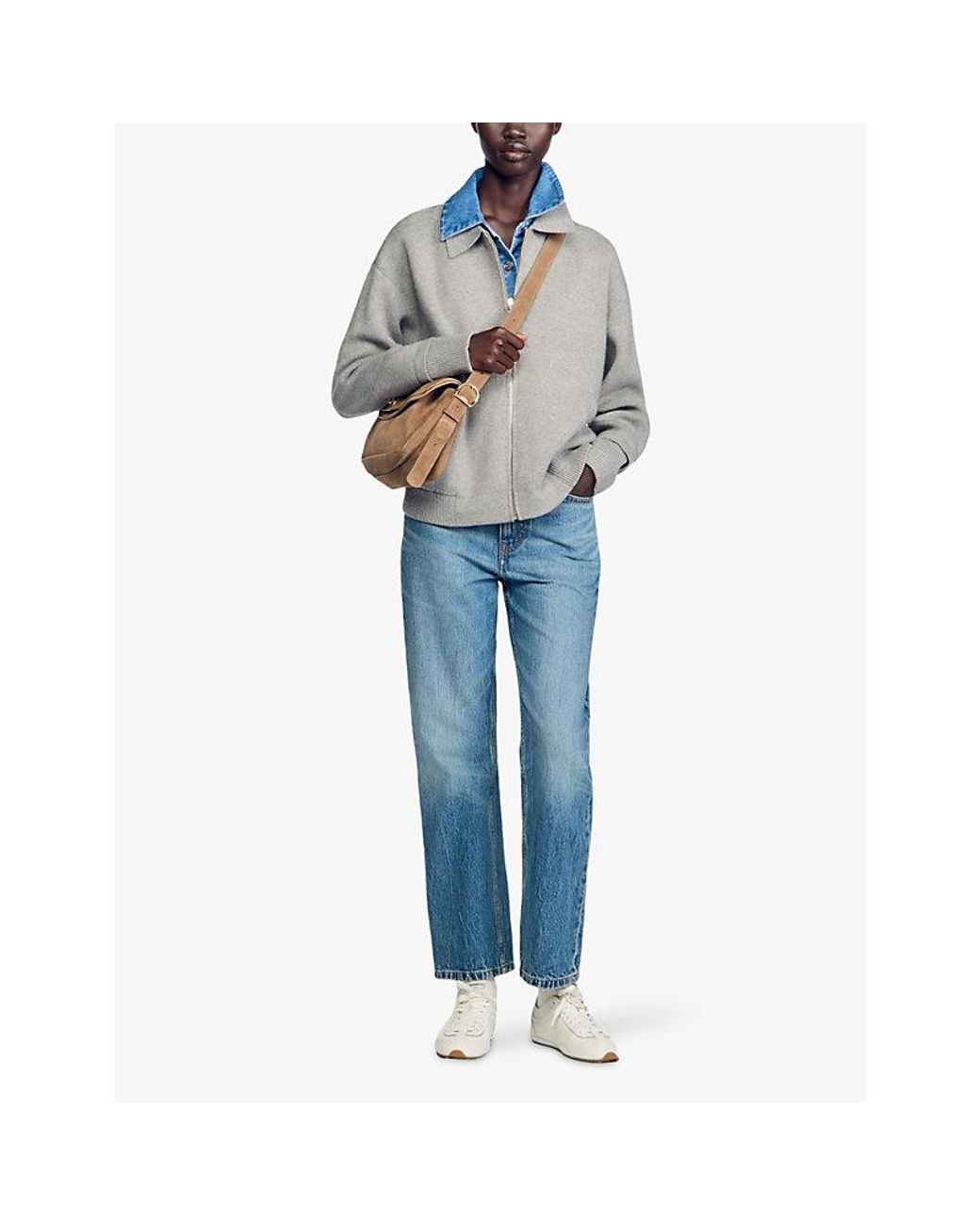 Sandro Gray Two-In-One Wool And Cashmere-Blend Cardigan