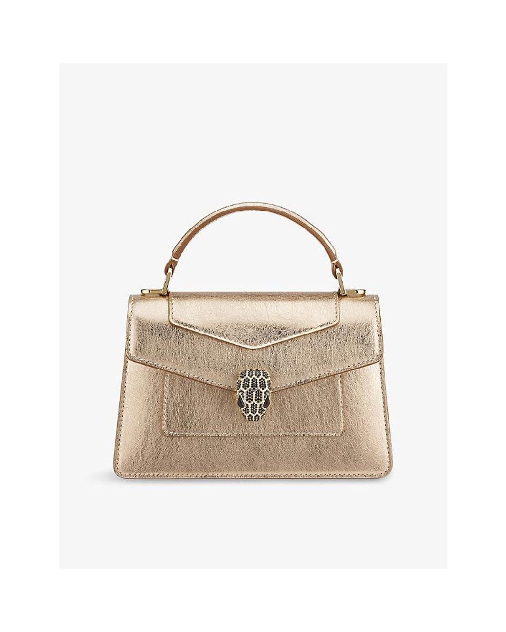 BVLGARI Metallic Serpenti Forever Mini Stud-Embellished Leather Top-Handle Bag