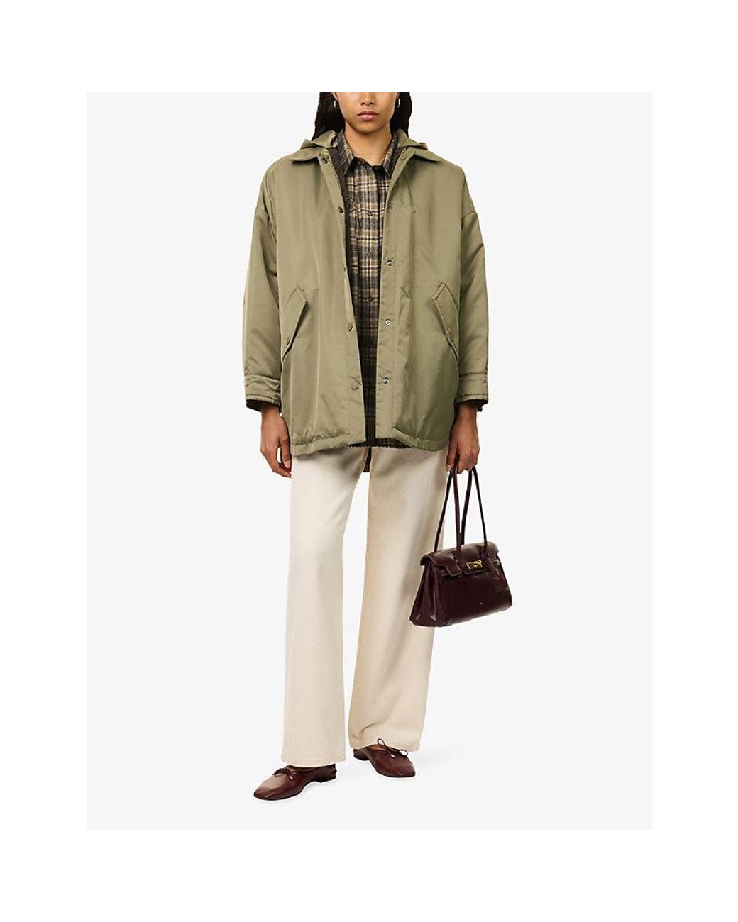 Weekend by Maxmara Green Detachable-Hood Flap-Pocket Shell Jacket