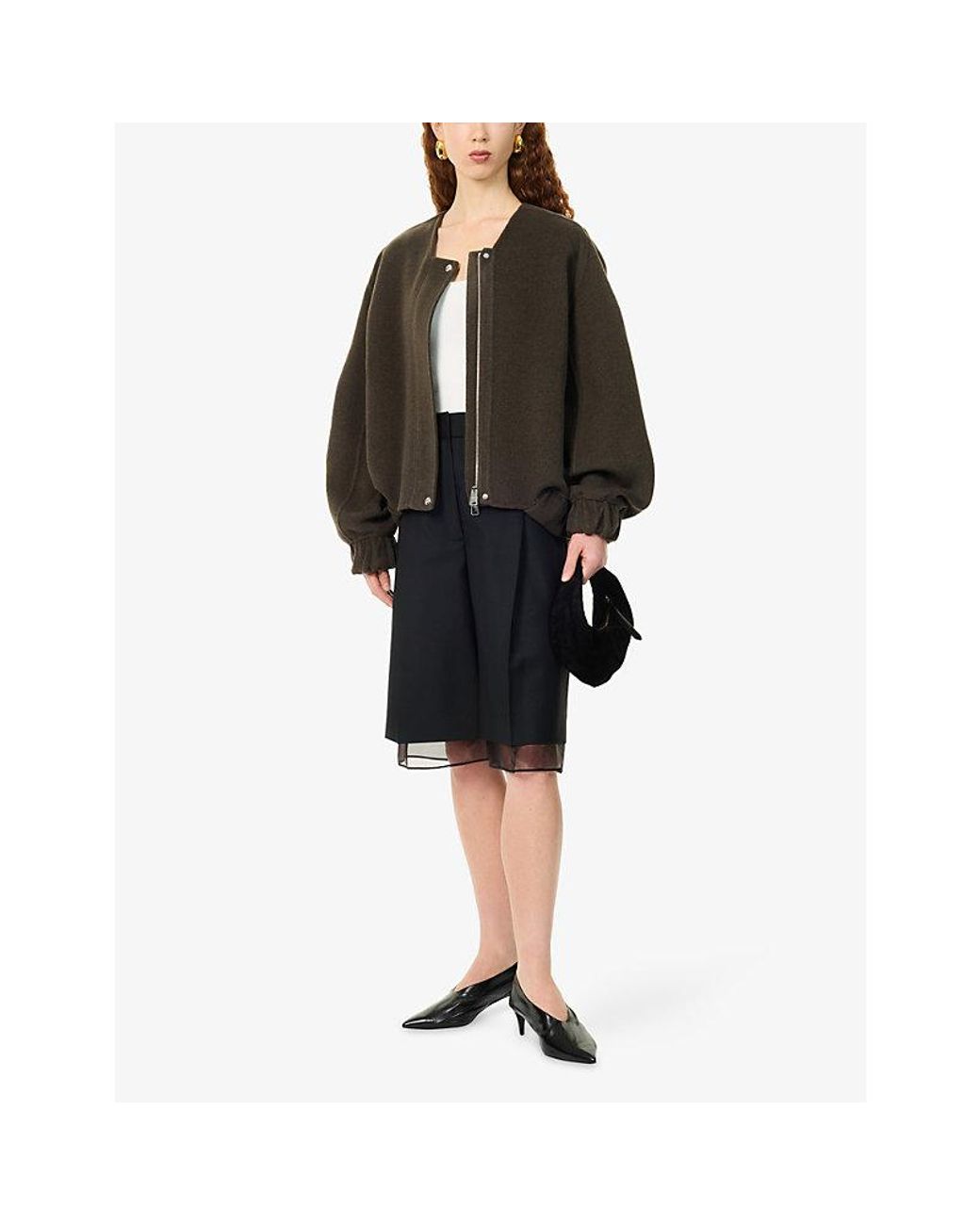 Khaite Brown Cordan Relaxed-Fit Wool Bomber Jacket