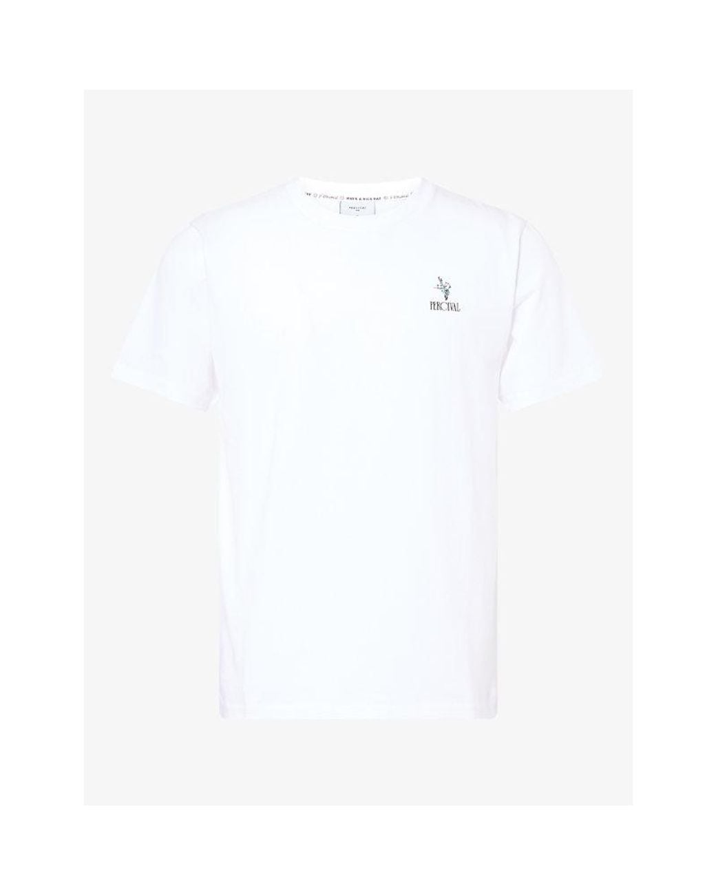 Percival White Walker Printed Cotton T-Shirt for men