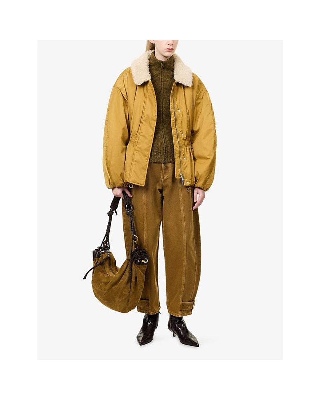 Isabel Marant Yellow Selja Faux-Fur Collar Woven Coat