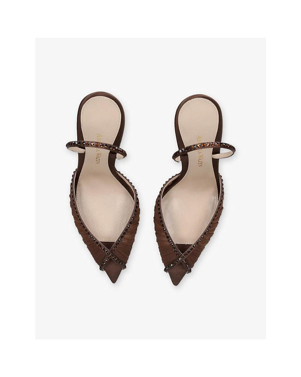 Andrea Wazen Brown Katy 105 Mesh And Satin Heeled Slingbacks