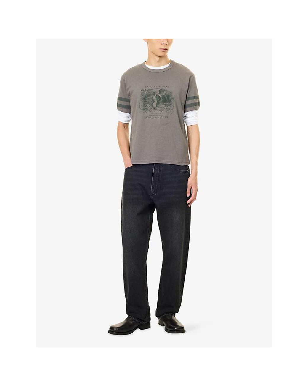 Palmes Gray Mermaid Graphic-Print Cotton T-Shirt for men