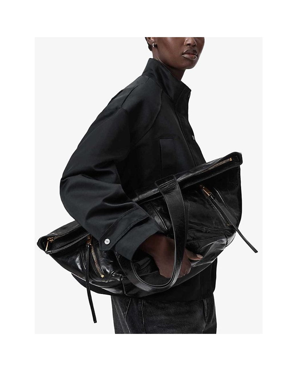 AllSaints Black Jean Rey Leather Tote Bag