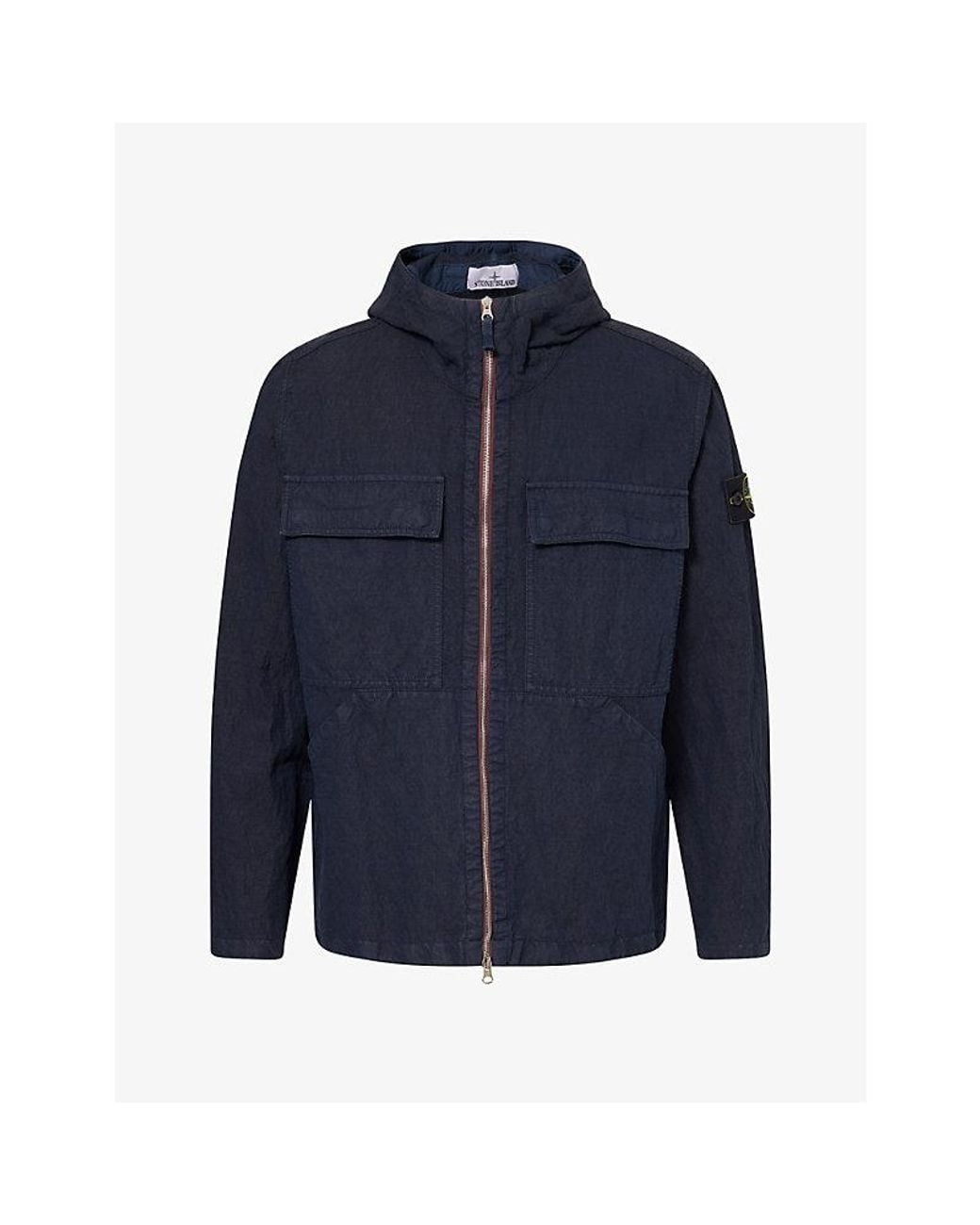 Stone Island Blue Diagonal Hooded Cotton-Wool Overshirt for men