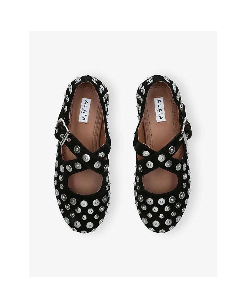 Alaïa Black Criss Cross Stud-Embellished Suede Ballet Flats
