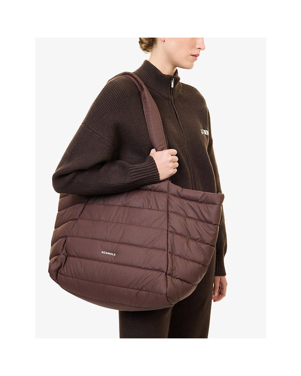 ADANOLA Brown Quilted Shell Tote Bag