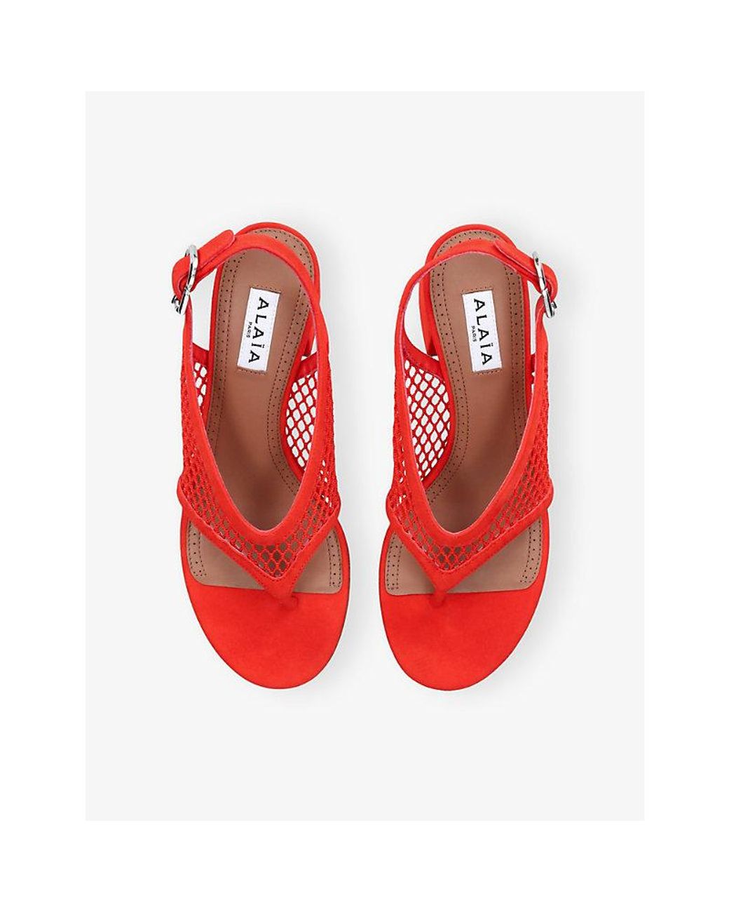 Alaïa Red Fishnet 55 Block-Heel Leather Sandals