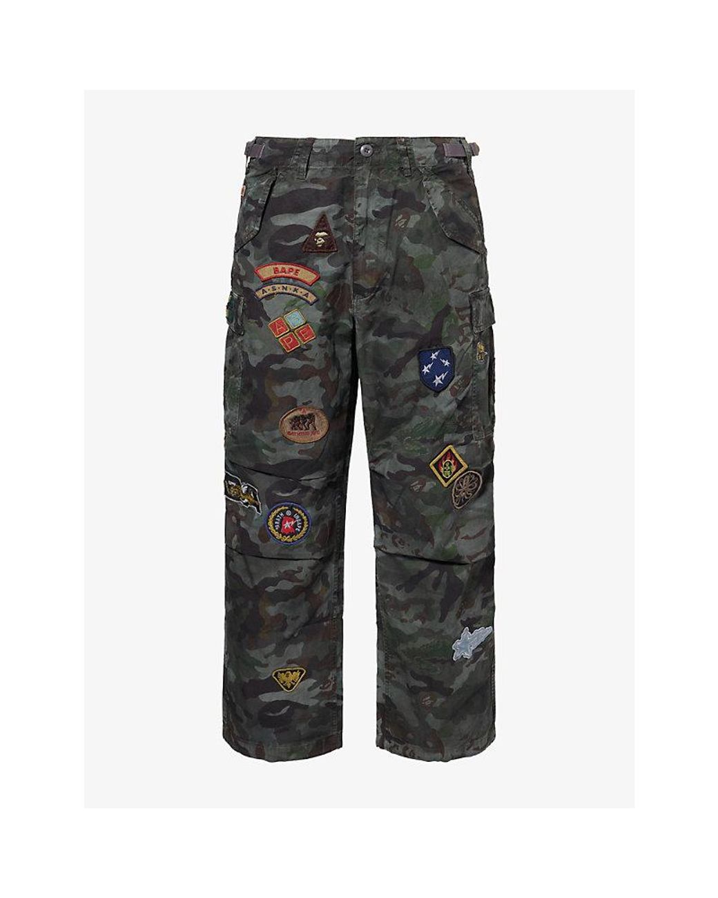 A Bathing Ape Gray Hybrid Camo-Print Cargo Cotton Trousers for men
