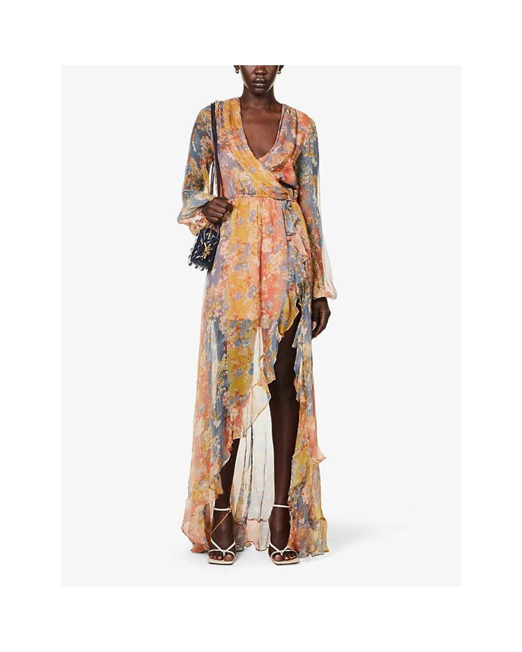 Caroline Constas Vivian Abstract-print Silk-blend Maxi Dress in Natural |  Lyst