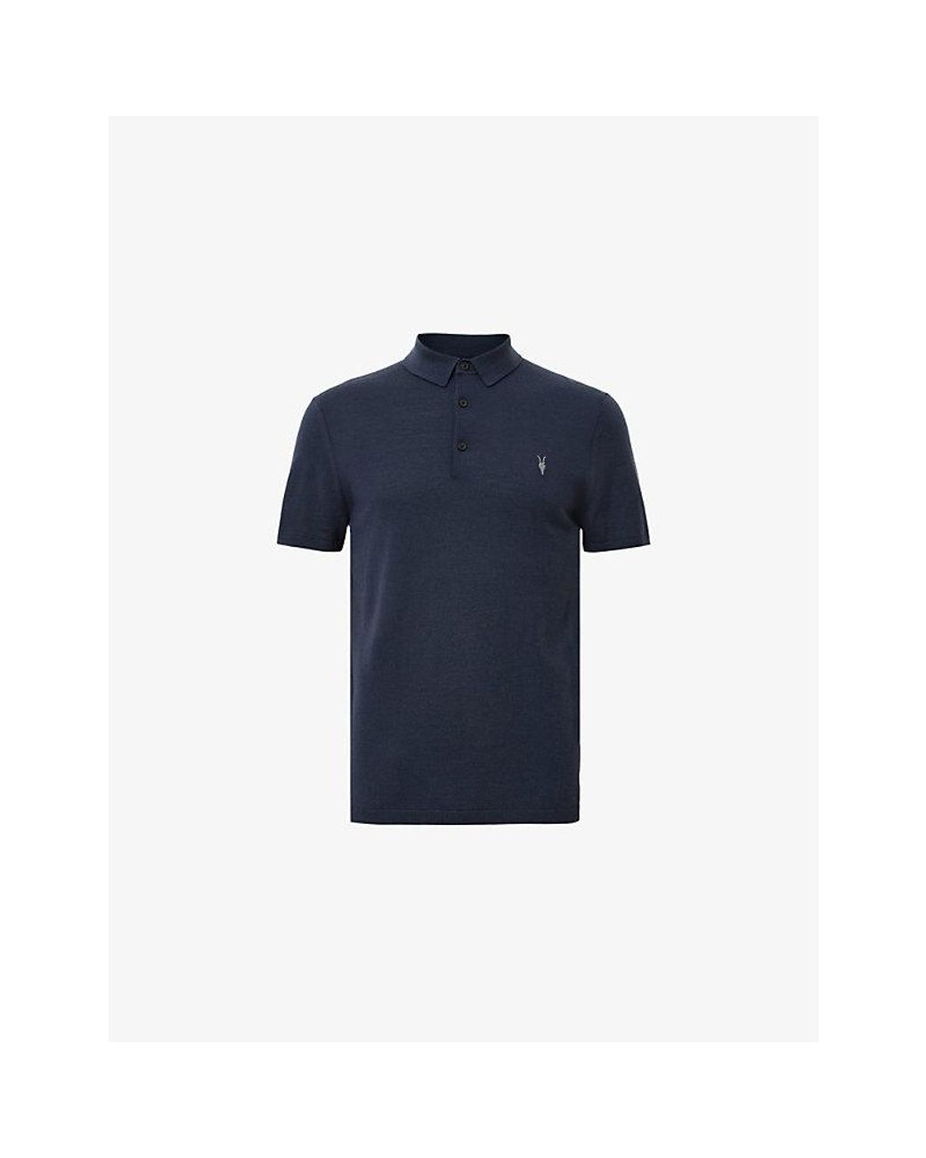 AllSaints Blue Mode Short-Sleeve Merino Wool Polo Shirt for men