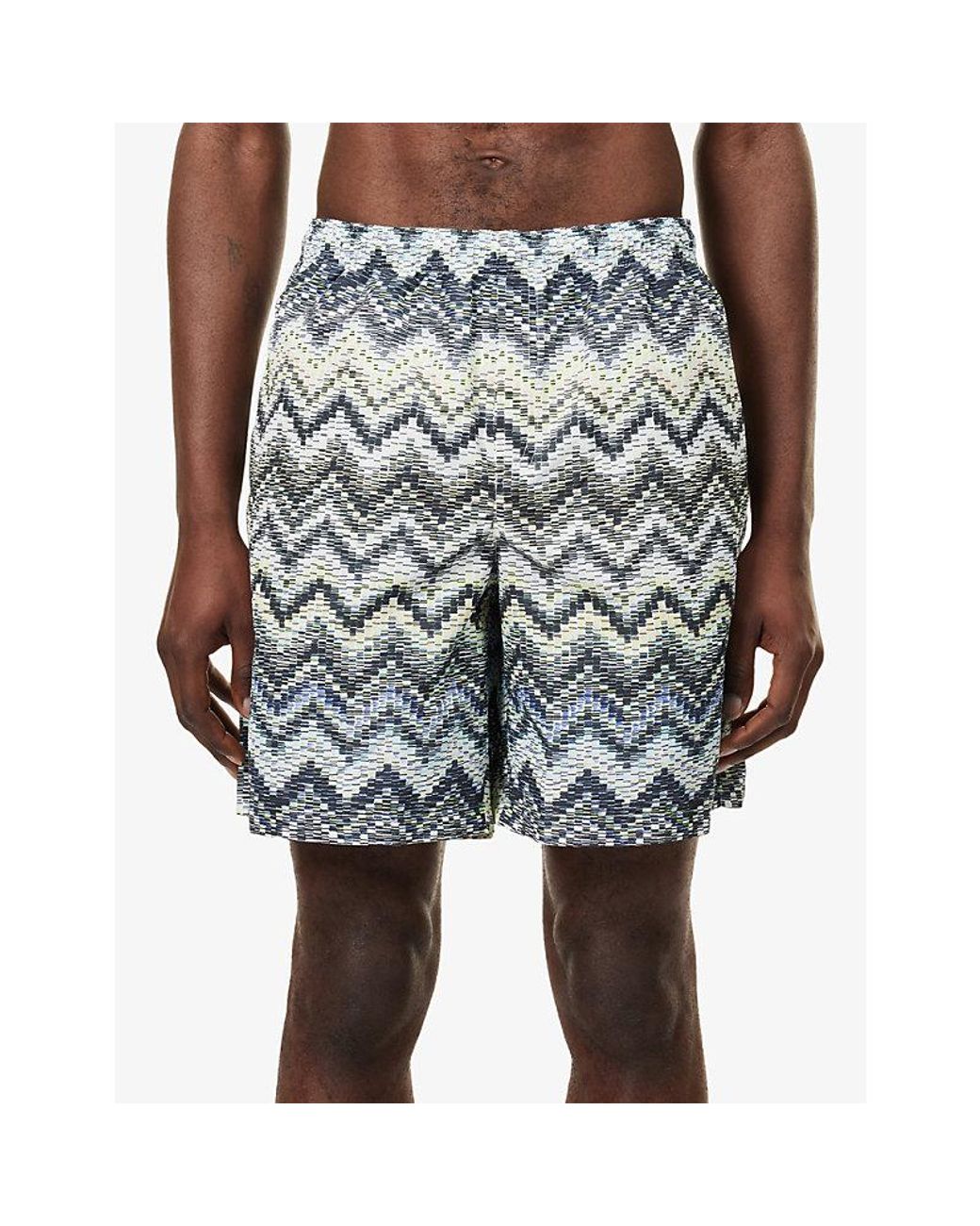 Missoni Gray Mid-Length Zig-Zag Print Swim Shorts for men