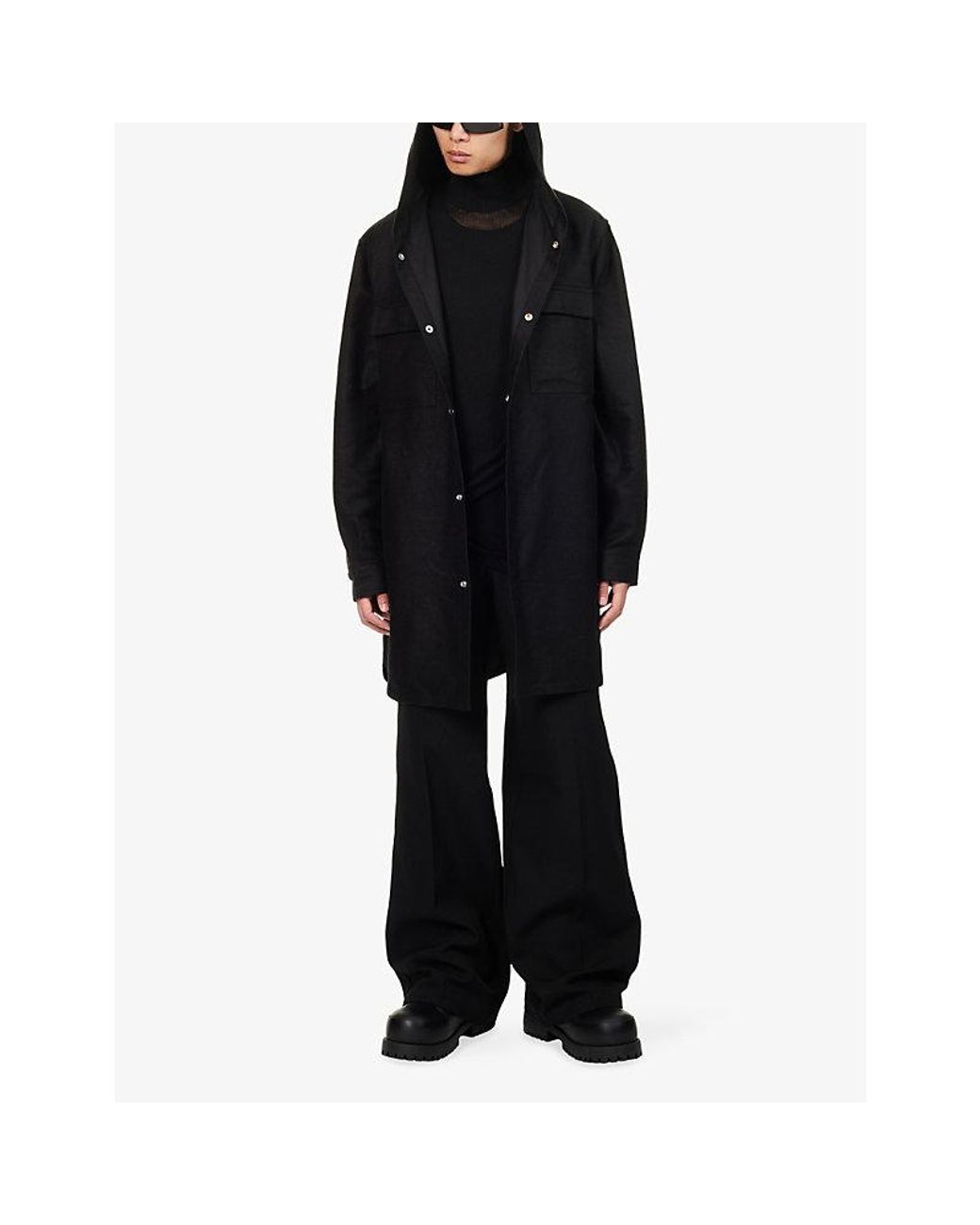 Rick Owens Blue Longline Hooded Woven Shirt for men