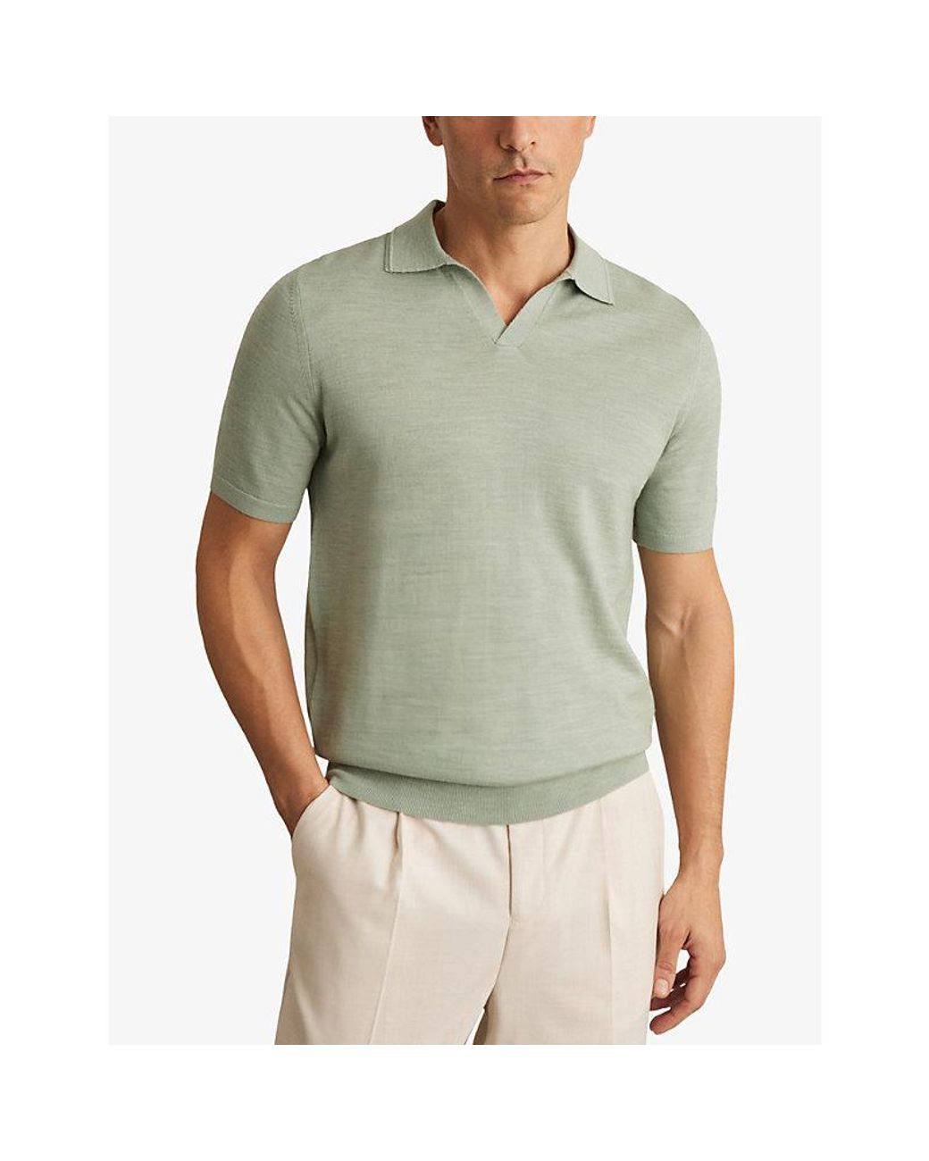 Reiss Green Duchie Knitted Wool Polo Shirt for men