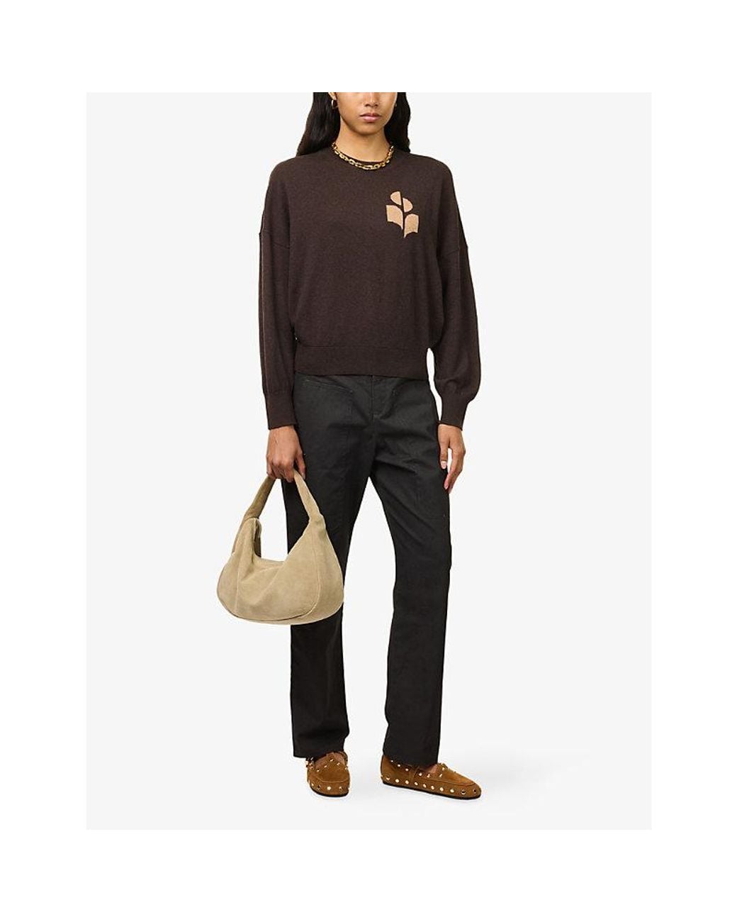 Isabel Marant Brown Marisans Logo-Intarsia Cotton-Blend Jumper
