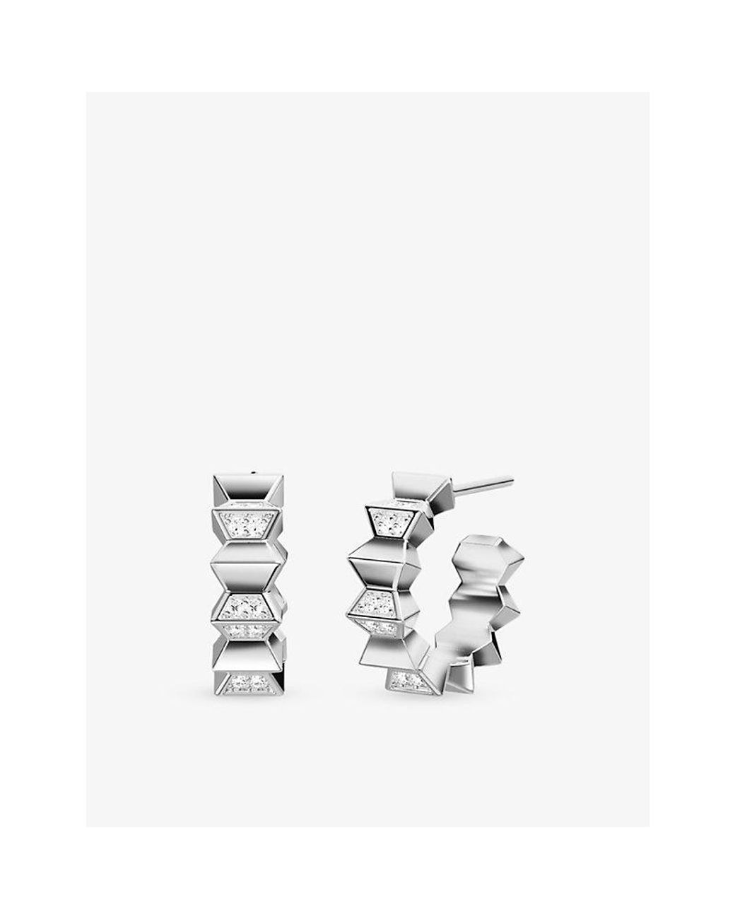 Apm Monaco White Up And Down Rhodium Plated Alloy And Cubic Zirconia Earrings