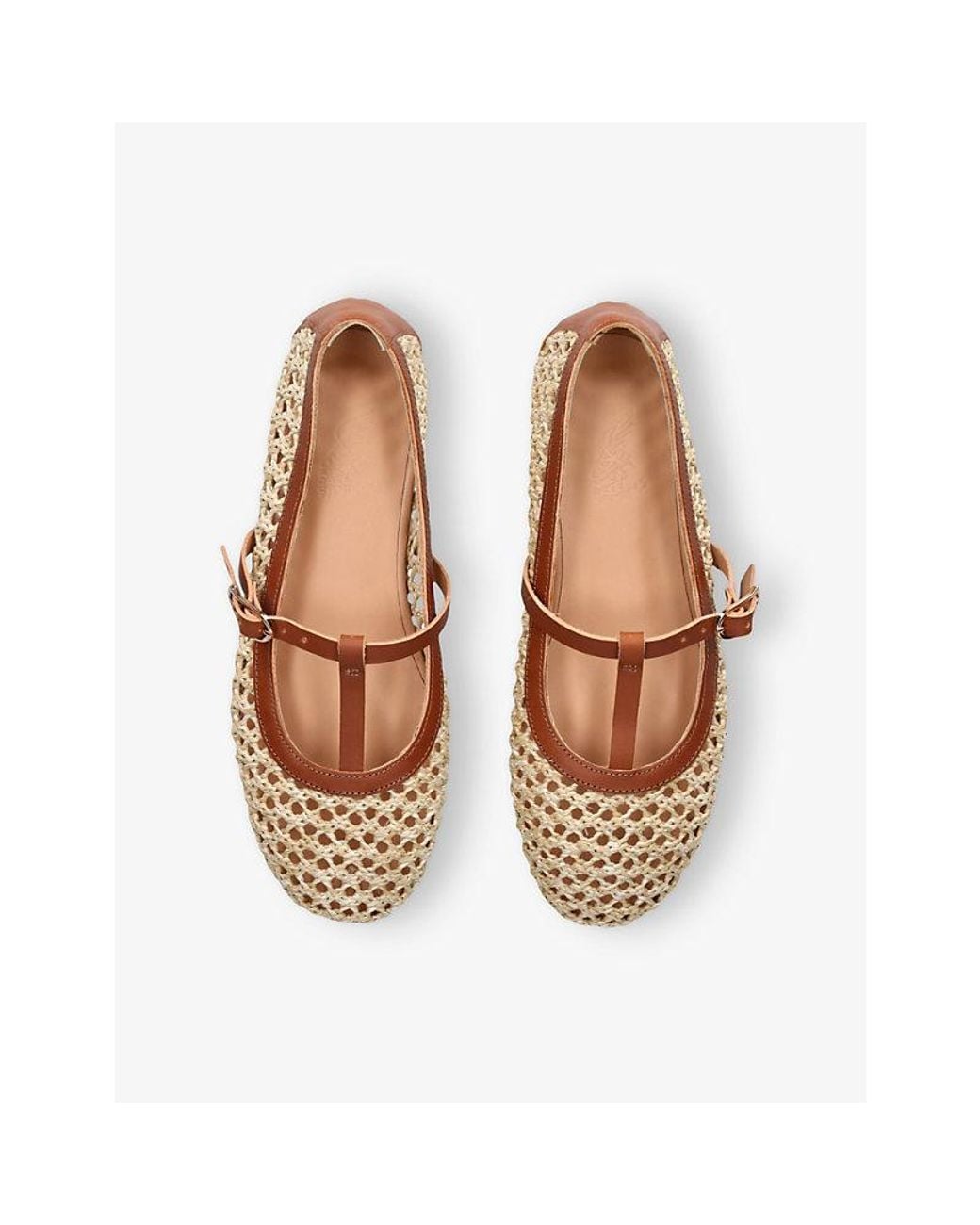 Ancient Greek Sandals Natural Aerati Raffia And Leather Ballet Flats