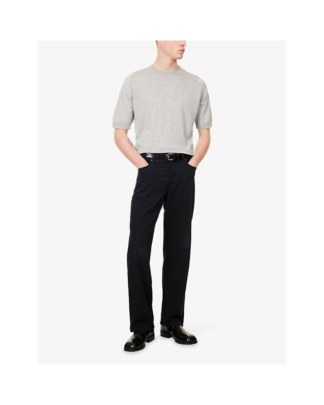 John Smedley Gray X Bill Nighy Short-Sleeve Merino Wool Top for men