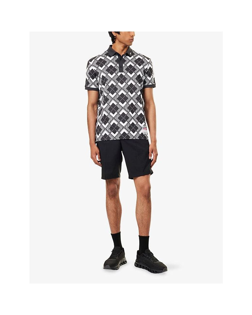 J.Lindeberg Black 30Y Tour Tech Woven Polo T-Shirt for men