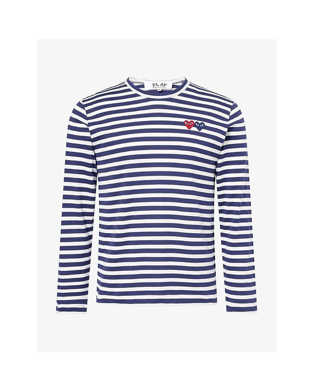 COMME DES GARÇONS PLAY Blue Double Heart Stripe Long-Sleeve Cotton-Jersey T-Shirt for men