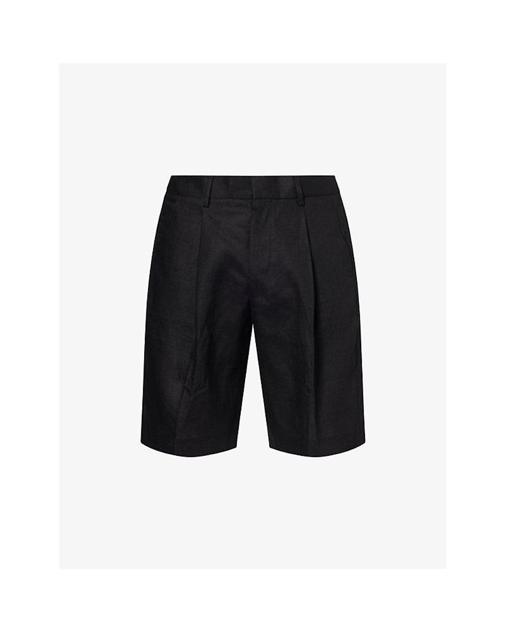 NN07 Black Kay Pleated Linen Shorts for men