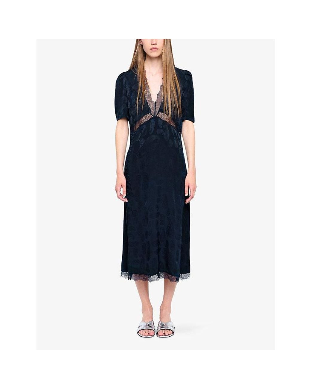 Zadig & Voltaire Blue Redox Jacquard Silk Midi Dress