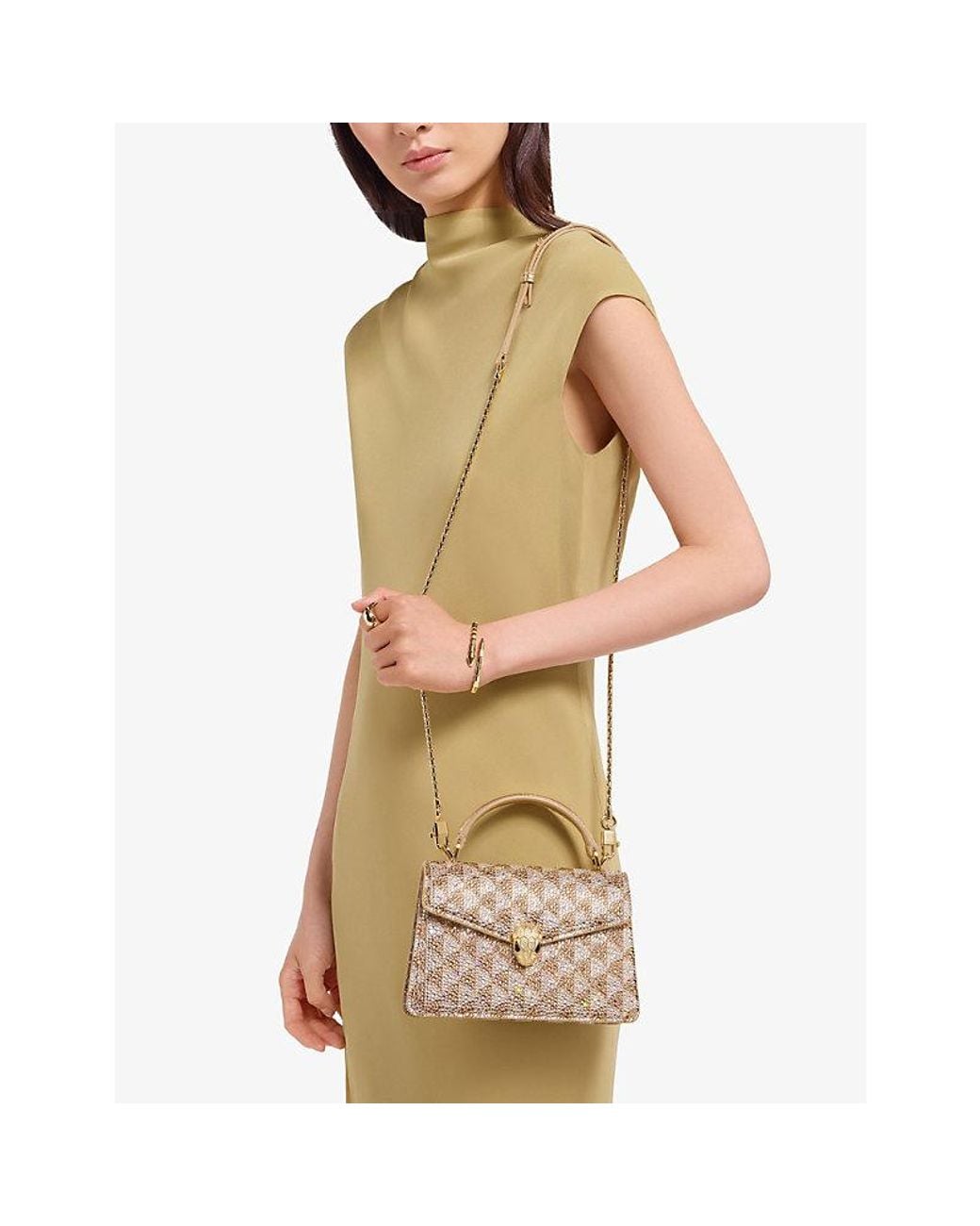 BVLGARI Metallic Serpenti Forever Mini Calla Crystal And Suede Top-Handle Bag