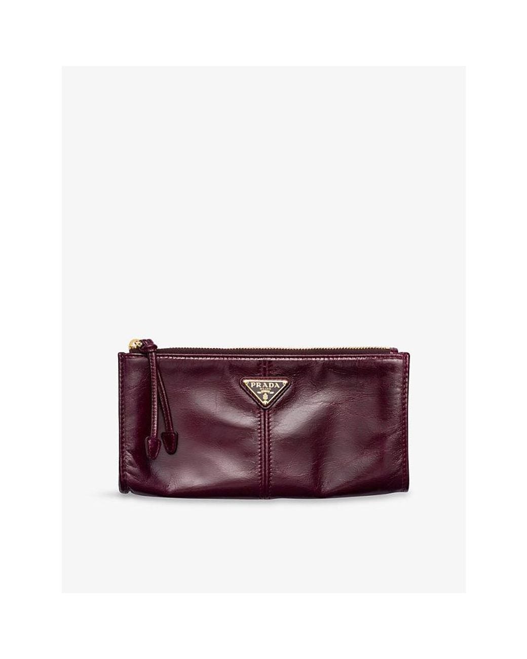 Prada Purple Triangle-Logo Leather Pouch