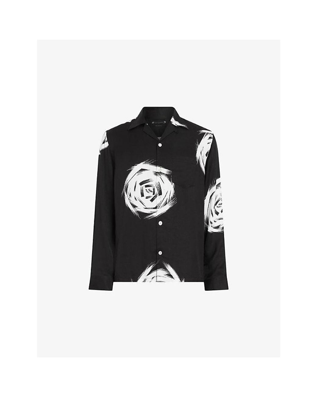 AllSaints Galaxy Rose-print Long-sleeve Woven Shirt in Black for Men | Lyst