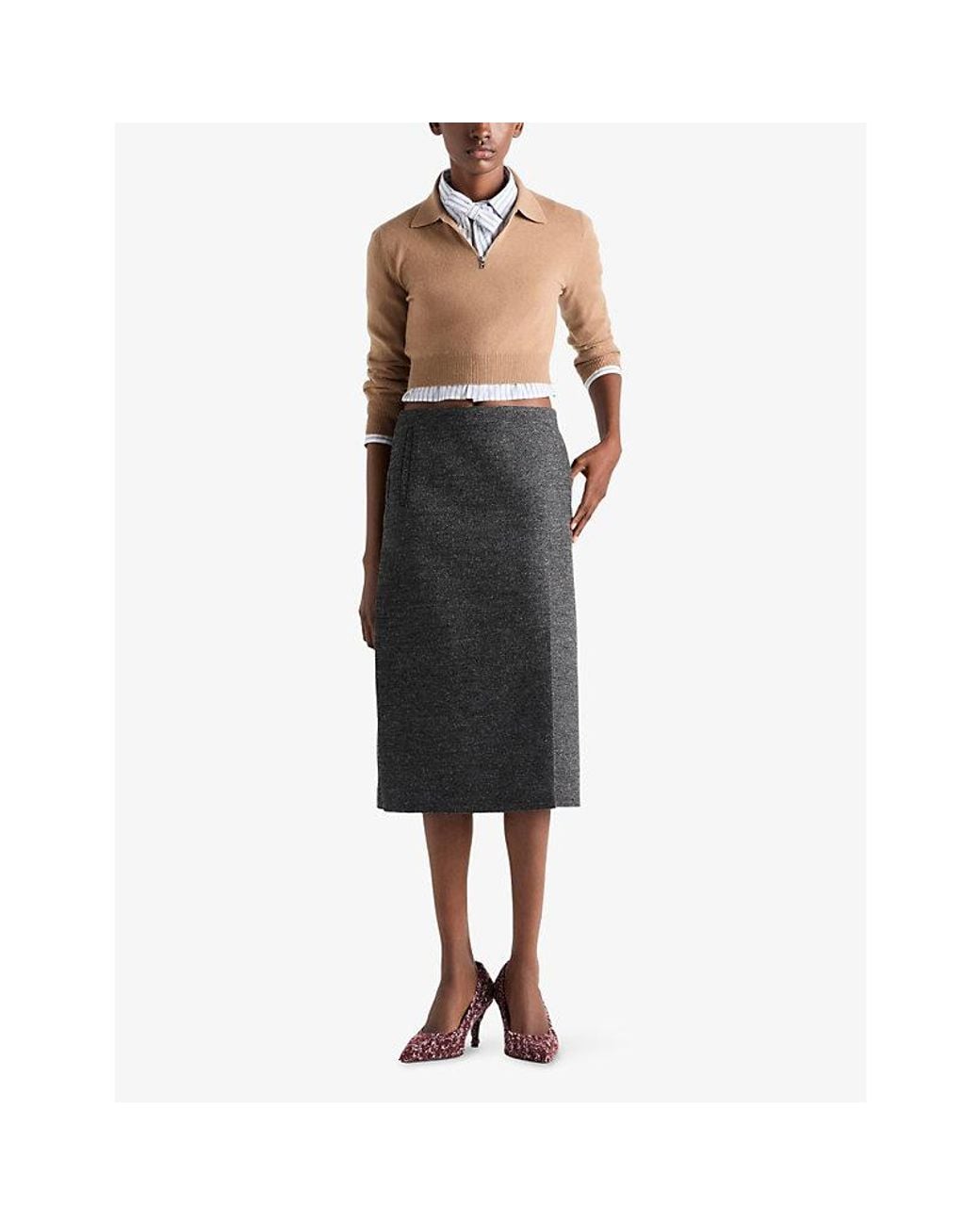 Prada Natural Short-Sleeve Cashmere Polo Jumper