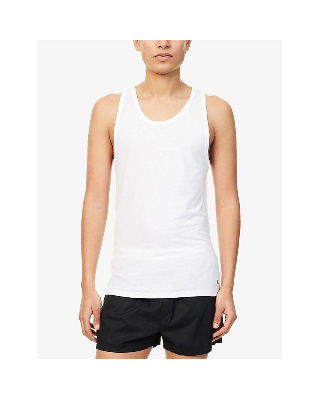 Calvin Klein White Crewneck Pack-Of-Three Cotton-Blend Tank Top for men