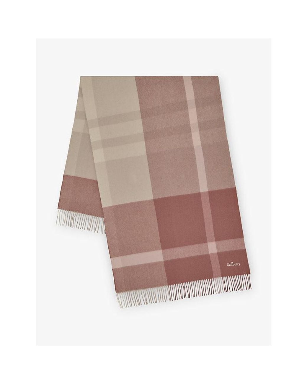 Mulberry Brown Large-Check Merino-Wool Scarf