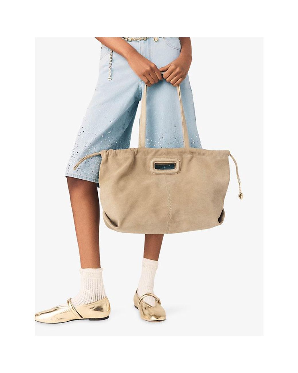 Maje Natural Milpli Suede Tote Bag
