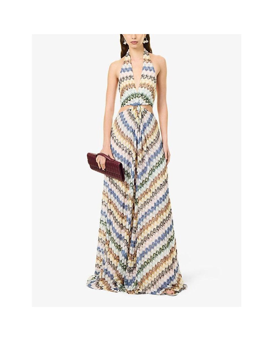 Missoni White Halter-Neck Chevron Knitted Maxi Dress