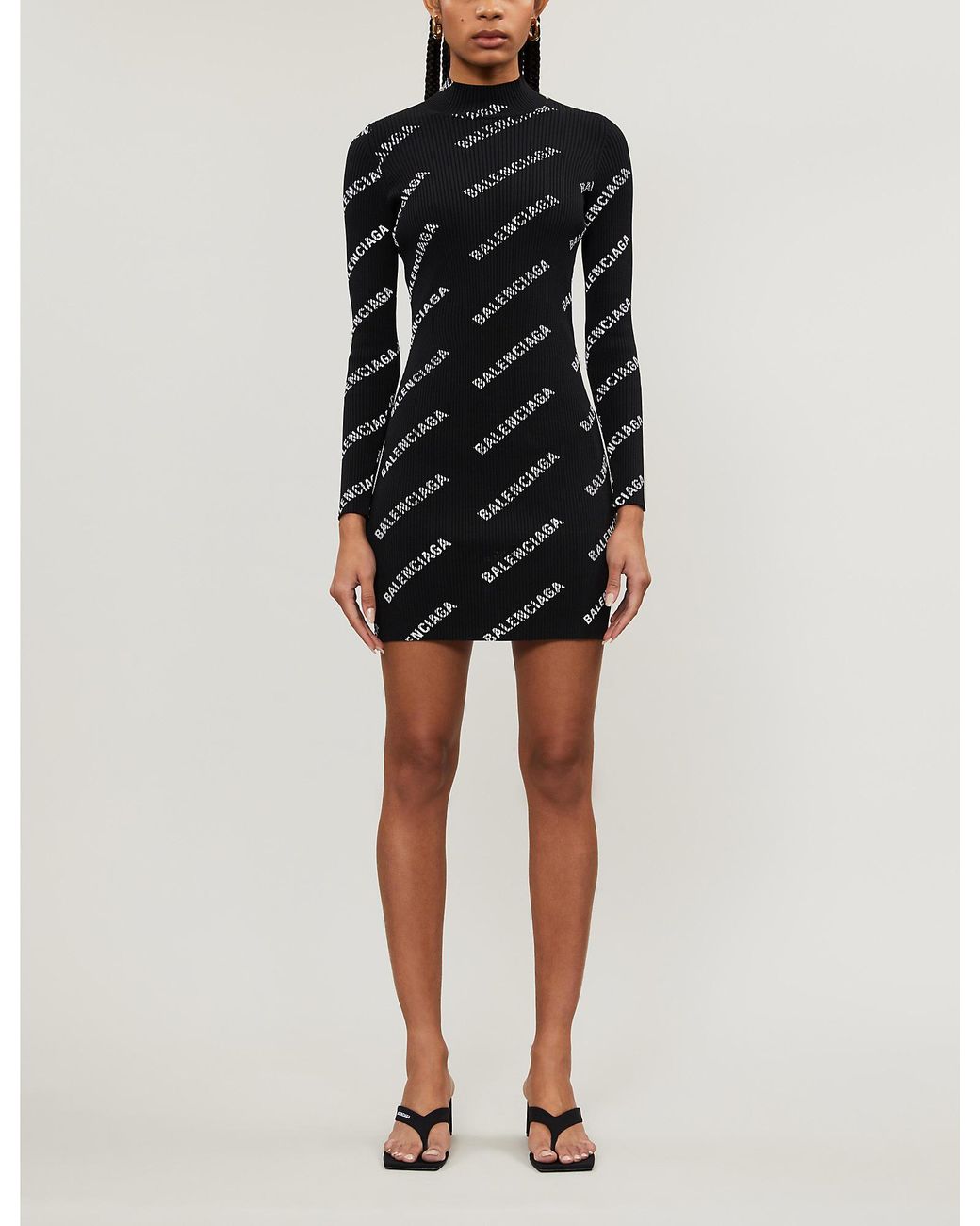 knee length dresses for ladies Balenciaga // Black Thick Ribbed Mini Dress  VSP Consignment