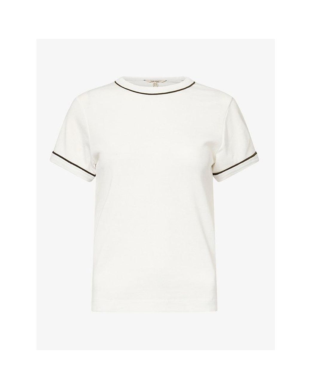ME+EM White Piped Round-Neck Cotton And Modal T-Shirt